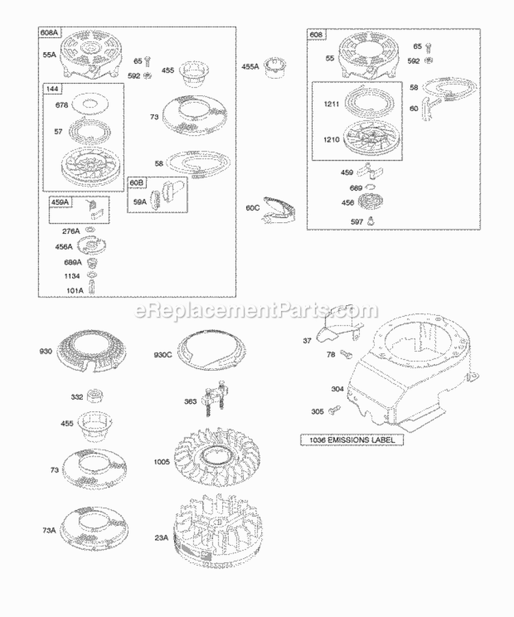 Blower HousingShrouds Flywheel Rewind Starter Diagram and Parts List for 129702-0666-01  Briggs and Stratton Engine